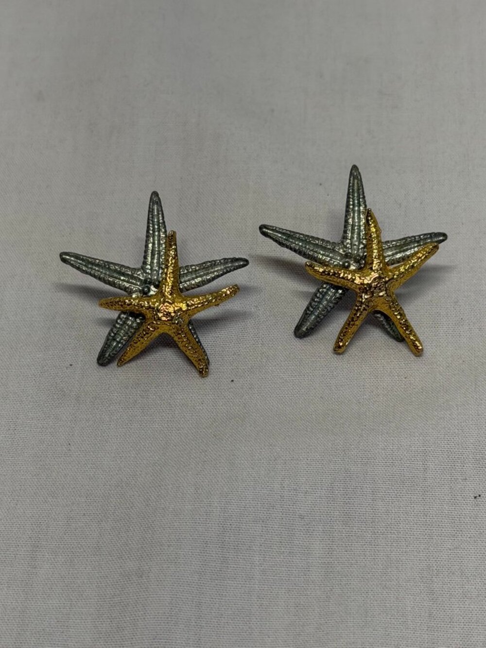 Vintage 1993 Metzke Pewter Starfish Earrings 2 Tone Silver Gold
